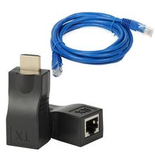 Kit Extensor Hdmi 30m Via Cabo Rj45 + Cabo De Rede 5 Metros
