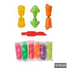 Massinha de Modelar 10 Peças Moldes Alimentos - Tudo em Caixa