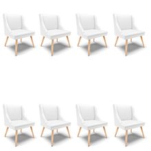 Kit 08 Cadeiras de Jantar Liz Corino Branco Pés Palito Natural - D'Rossi