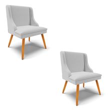 Kit 02 Cadeiras de Jantar Liz Linho Cinza A05 Pés Palito Castanho- D'Rossi