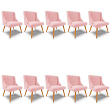 Kit 10 Cadeiras de Jantar Liz Suede Rosa Bebê Pés Palito Castanho - D'Rossi