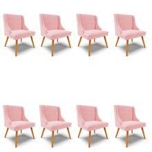 Kit 08 Cadeiras de Jantar Liz Suede Rosa Bebê Pés Palito Castanho - D'Rossi