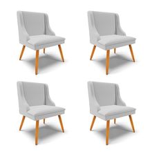 Kit 04 Cadeiras de Jantar Liz Linho Cinza A05 Pés Palito Castanho- D'Rossi