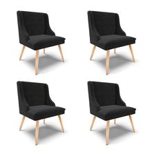 Kit 04 Cadeiras de Jantar Liz Suede Preto Pés Palito Natural - D'Rossi