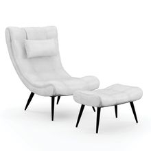 Kit 01 Poltrona e 01 Puff Sher Corano Branco Pés Palito de Ferro - D'Rossi