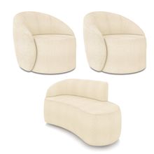 Sofá 2 Lugares Orgânico 140cm Morgan e 2 Poltronas Lua Bouclê D03 - D'Rossi