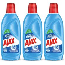 Kit 3 Limpador Diluível Ajax Fresh Blue Limpeza Pesada 500Ml