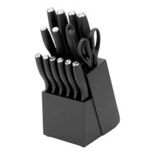 Jogo Conjunto de Facas Inox Cabo Ergonômico 15 Peças Suporte de Madeira Linha Premium