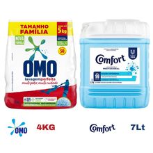 Kit 4kg de Sabão em pó OMO + Amaciante Comfort Profissional Lavanderia 7 Lts