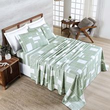 Jogo Cama Lençol Belle King 400 Fios Estampado 4 Peças Quadriculado Verde