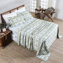 Jogo Cama Lençol Belle Queen 400 Fios Estampado 4 Peças Grid Verde