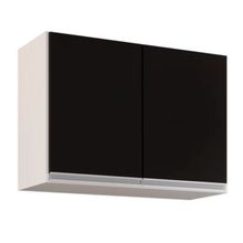 Armário Aéreo de Cozinha Lavanderia 02 Portas Eva Branco e Preto 80 Cm - D'Rossi