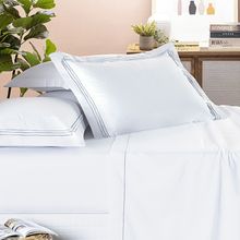 Jogo Cama Lençol Trivio Queen 400 Fios Bordado Fronhas Aba Americana 4 Peças Branco