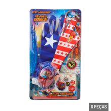 Pistola Lança Disco com Luva 24cm 6 Pç TOP Heroes - Tudo em Caixa