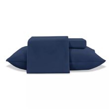 Jogo Cama Queen 4 Pc Poliester Toque de Seda Marinho Jolitex