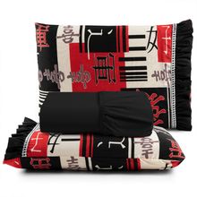 Jogo Cama Lençol Fiore King Estampado 180 Fios 100% Algodão com Babadinho 3 Peças Preto Oriental Japonês