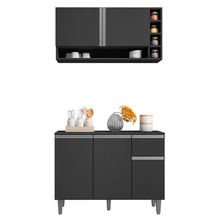 Balcão Gabinete de Cozinha e Armário Aéreo Vanessa Cinza Escuro - Desk Design