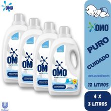 Kit 4 Lava Roupas Líquido Omo hipoalergênico Roupas Finas de Bebê Puro Cuidado 3 Lts