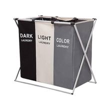 Cesto de Roupa Suja Dobrável Organizador 3 Compartimentos