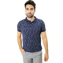 Camiseta Masculina Gola Polo Azul Marinho Piquet Com Elastano Estampado Gaivotas