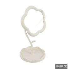 Espelho de Mesa 30x17cm com Base Flor Branco - Tudo em Caixa
