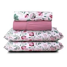 Jogo Cama Lençol Celi Casal Padrão Estampado Micropercal 200 Fios 4 Peças Bothanica Floral Rosa