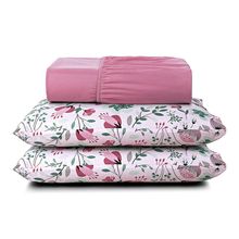 Jogo Cama Lençol Celi Casal Padrão Micropercal Estampado 200 Fios 3 Peças Bothanica Floral Rosa