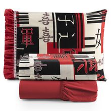 Jogo Cama Lençol Fiore Solteiro Estampado 180 Fios 100% Algodão com Babadinho 3 Peças Vermelho Oriental Japonês