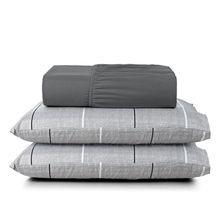 Jogo Cama Lençol Celi King Micropercal Estampado 200 Fios 3 Peças Xadrez Grid Cinza