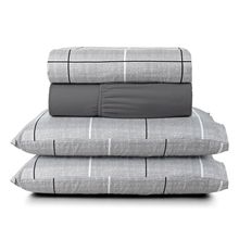 Jogo Cama Lençol Celi Queen Micropercal Estampado 200 Fios 4 Peças Xadrez Grid Cinza