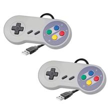 Kit 2 Controles Joystick USB P/ PC Estilo Super Nintendo S/ logo Botões Coloridos - SNES