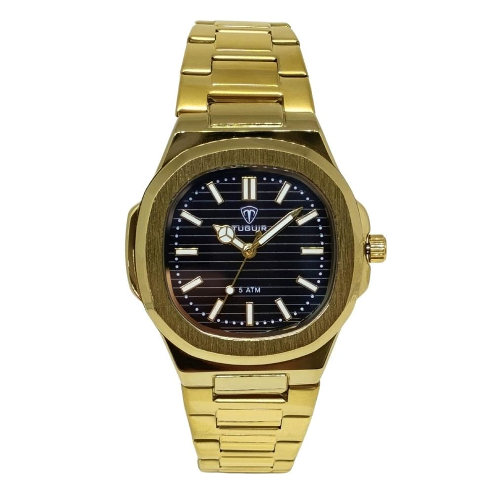 Relógio Tuguir Masculino Ref: Tg30443 Casual Retangular Dourado