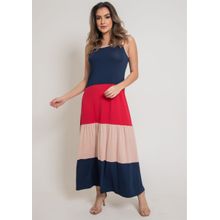 Vestido Longo Pau a Pique Básico Azul Marinho, Salmom e Vermelho