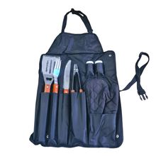 Kit Churrasco Completo com 8 peças utensílios de inox com avental Luva Churrasco Corte Perfeito