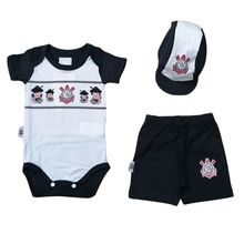 Conjunto Bebê Corinthians Body Shorts e Boné Oficial