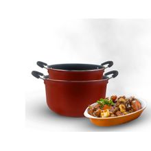 Kit com 2 Caçarolas Anti Aderente Com Tampa de Vidro 26cm 28cm Tamanho Grande Vermelho