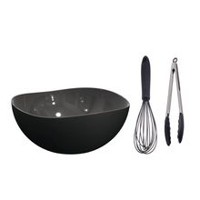 Tigela Bowl com Batedor De Claras e Pegador de Salada Preto