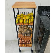 Fruteira de Chão com Rodinhas  Ferro e Madeira Maciça 3 Andares