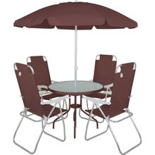 Conjunto Noronha Marrom com Mesa 4 Cadeiras e Guarda Sol Bel