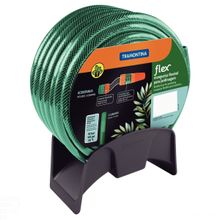 Mangueira Flex Tramontina Verde PVC 3 Camadas 25m Engate Rosqueado, Esguicho Suporte mural Tramontina
