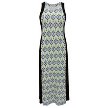 Vestido Pau a Pique Longo Estampado Azul Marinho e Amarelo
