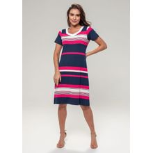 Vestido Pau a Pique Listrado Azul Marinho e Pink