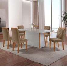 Mesa Diane 180cm Mdf Vidro E 6 Cadeiras Melissa Vel Capuccino /off /naturale /serig Off Com Vidro