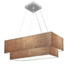 Lustre Pendente Duplo Retangular Vivare Md-4322 Cúpula Em Tecido 99x40cm X 80x30cm - Bivolt Palha 127/220v