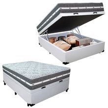 Cama Box Baú Casal Sintético + Colchão Anjos Black Graphite Molas Ensacadas 138x188x64cm Cor:branco