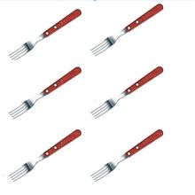 KIT 6 GARFO DE MESA AÇO INOX CABO DE MADEIRA WOODEN FRATELLI