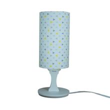 Abajur De Mesa Base Branca e Cúpula Tecido Triângulos Cinza E Amarelo 30Cm Bivolt