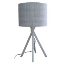 Abajur Base Madeira Branca E Cúpula Tecido Cinza Claro