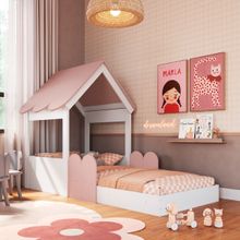 Cama Infantil Montessoriana Casinha Branca e Rosa Completa Móveis