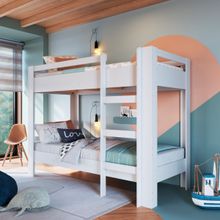 Beliche Infantil Slim Branco com Escada Lateral Reversível Completa Móveis